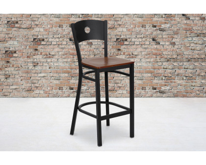 BLNK HERCULES Series Black Metal Circle Back Restaurant Bar Stool with Wood Seat