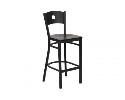 BLNK HERCULES Series Black Metal Circle Back Restaurant Bar Stool with Wood Seat