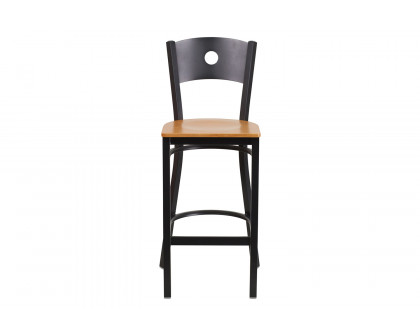 BLNK HERCULES Series Black Metal Circle Back Restaurant Bar Stool with Wood Seat - Natural