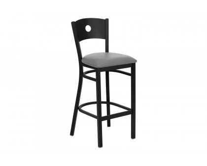 BLNK HERCULES Series Black Metal Circle Back Restaurant Bar Stool with Custom Upholstered Seat