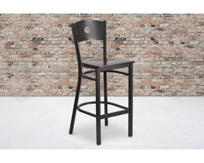 BLNK HERCULES Series Black Metal Circle Back Restaurant Bar Stool with Wood Seat