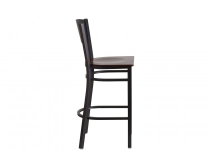 BLNK HERCULES Series Black Metal Circle Back Restaurant Bar Stool with Wood Seat - Walnut