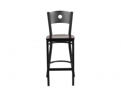 BLNK HERCULES Series Black Metal Circle Back Restaurant Bar Stool with Wood Seat - Walnut