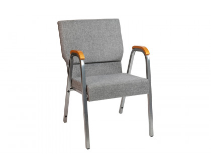 BLNK™ HERCULES Series Fabric Stacking Wood Accent Arm Church Chair with Silver Vein Frame - Gray