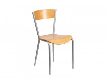 BLNK - Invincible Series Silver Metal Restaurant Chair with Natural Wood Back and Seat