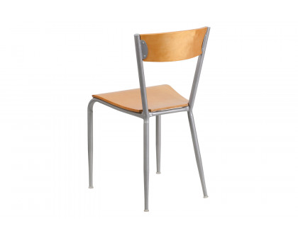 BLNK - Invincible Series Silver Metal Restaurant Chair with Natural Wood Back and Seat