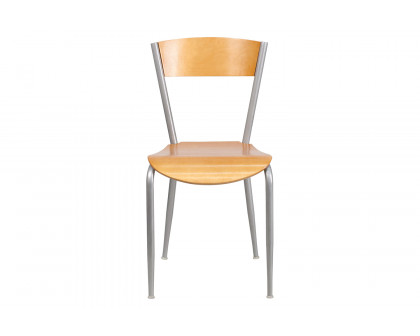 BLNK - Invincible Series Silver Metal Restaurant Chair with Natural Wood Back and Seat