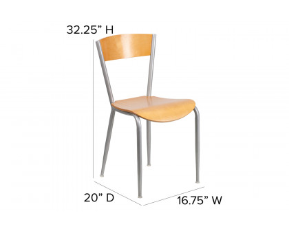 BLNK - Invincible Series Silver Metal Restaurant Chair with Natural Wood Back and Seat