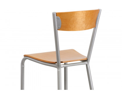 BLNK - Invincible Series Silver Restaurant Bar Stool with Natural Wood Back and Seat