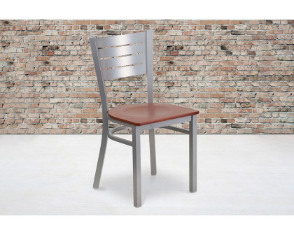 BLNK HERCULES Series Silver Metal Slat Back Restaurant Chair with Wood Seat