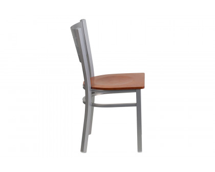 BLNK HERCULES Series Silver Metal Slat Back Restaurant Chair with Wood Seat - Cherry