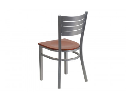 BLNK HERCULES Series Silver Metal Slat Back Restaurant Chair with Wood Seat - Cherry