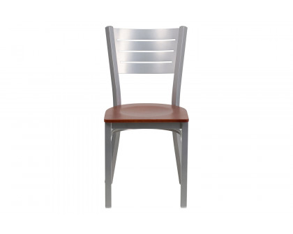 BLNK HERCULES Series Silver Metal Slat Back Restaurant Chair with Wood Seat - Cherry