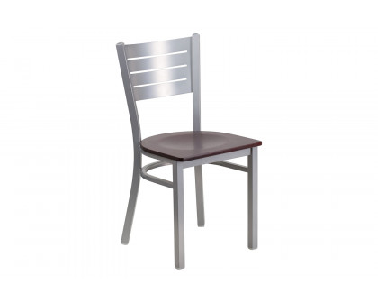 BLNK HERCULES Series Silver Metal Slat Back Restaurant Chair with Wood Seat