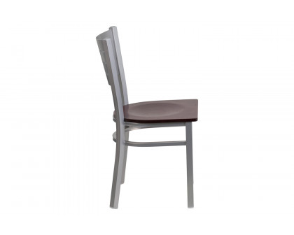 BLNK HERCULES Series Silver Metal Slat Back Restaurant Chair with Wood Seat - Mahogany