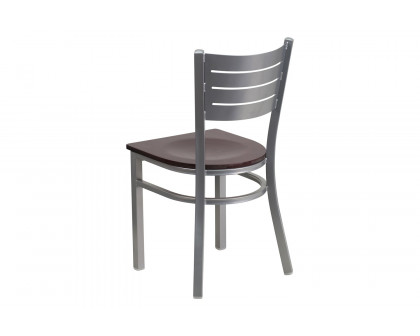 BLNK HERCULES Series Silver Metal Slat Back Restaurant Chair with Wood Seat - Mahogany