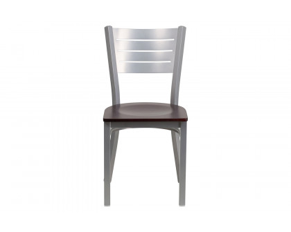 BLNK HERCULES Series Silver Metal Slat Back Restaurant Chair with Wood Seat - Mahogany