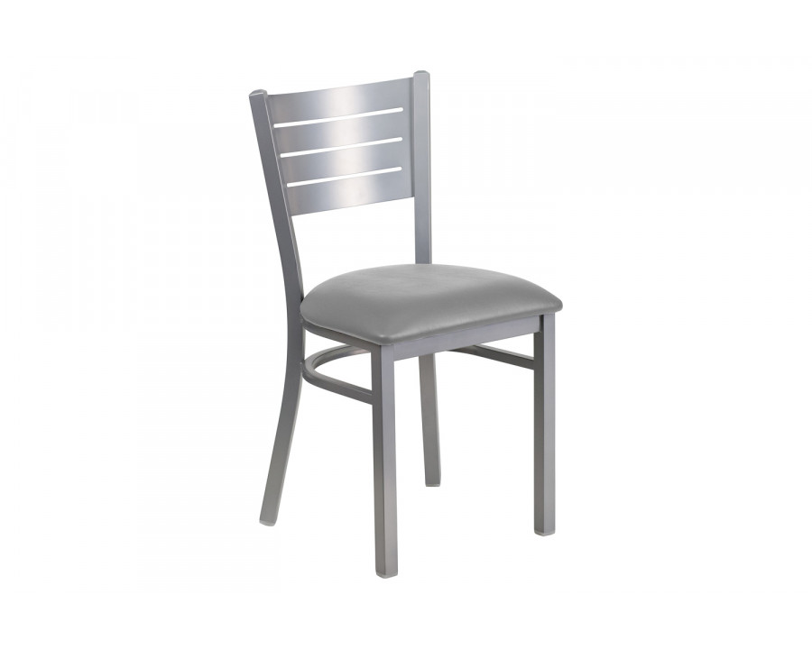 BLNK - HERCULES Series Silver Metal Slat Back Restaurant Chair with Custom Upholstered Seat