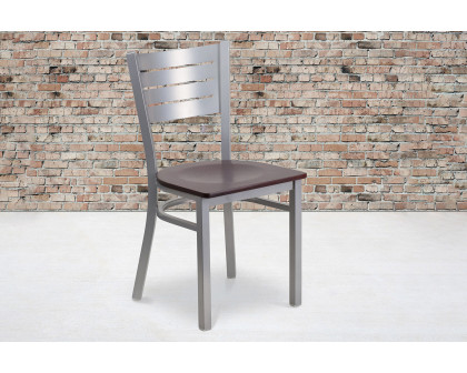 BLNK HERCULES Series Silver Metal Slat Back Restaurant Chair with Wood Seat