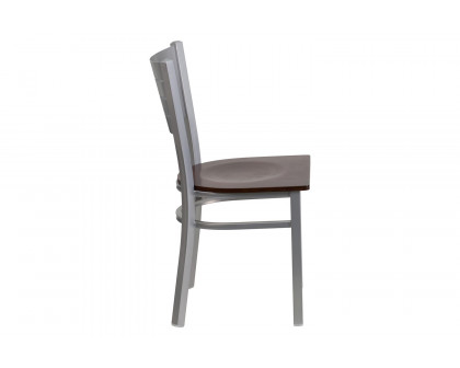 BLNK HERCULES Series Silver Metal Slat Back Restaurant Chair with Wood Seat - Walnut