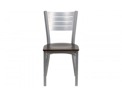 BLNK HERCULES Series Silver Metal Slat Back Restaurant Chair with Wood Seat - Walnut