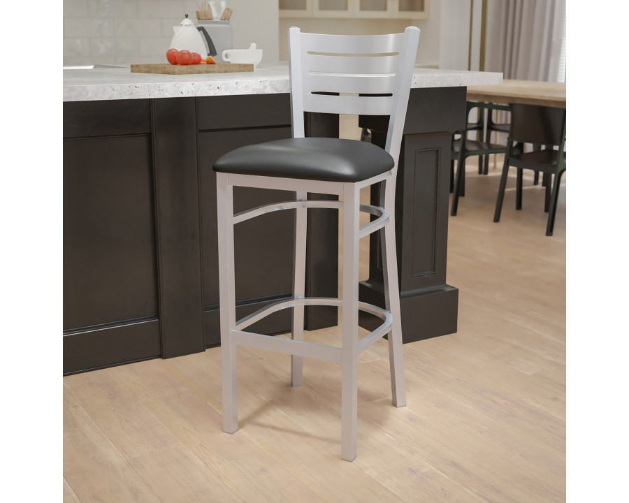 BLNK HERCULES Series Silver Metal Slat Back Restaurant Bar Stool with Vinyl Seat