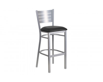 BLNK HERCULES Series Silver Metal Slat Back Restaurant Bar Stool with Vinyl Seat