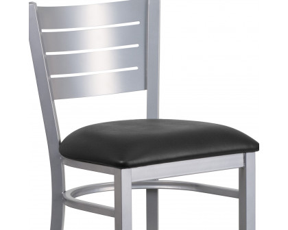 BLNK HERCULES Series Silver Metal Slat Back Restaurant Bar Stool with Vinyl Seat - Black