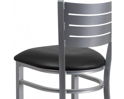 BLNK HERCULES Series Silver Metal Slat Back Restaurant Bar Stool with Vinyl Seat - Black