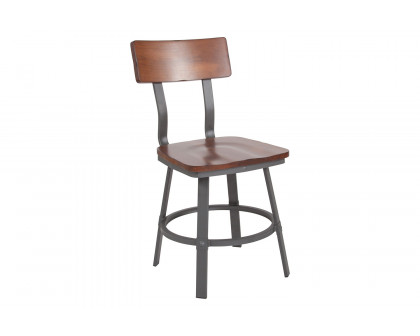 BLNK - Flint Series Rustic Walnut Restaurant Chair with Wood Seat and Back and Gray Powder Coat Frame