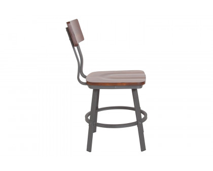 BLNK - Flint Series Rustic Walnut Restaurant Chair with Wood Seat and Back and Gray Powder Coat Frame