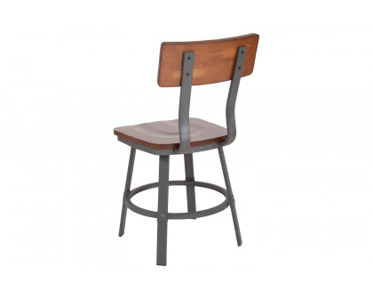 BLNK - Flint Series Rustic Walnut Restaurant Chair with Wood Seat and Back and Gray Powder Coat Frame