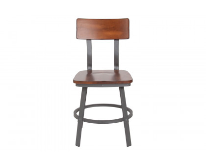 BLNK - Flint Series Rustic Walnut Restaurant Chair with Wood Seat and Back and Gray Powder Coat Frame