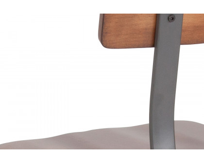 BLNK - Flint Series Rustic Walnut Restaurant Chair with Wood Seat and Back and Gray Powder Coat Frame