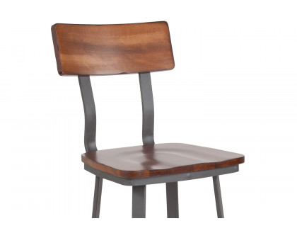 BLNK - Flint Series Rustic Walnut Restaurant Bar Stool with Wood Seat and Back and Gray Powder Coat Frame