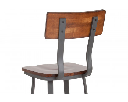 BLNK - Flint Series Rustic Walnut Restaurant Bar Stool with Wood Seat and Back and Gray Powder Coat Frame