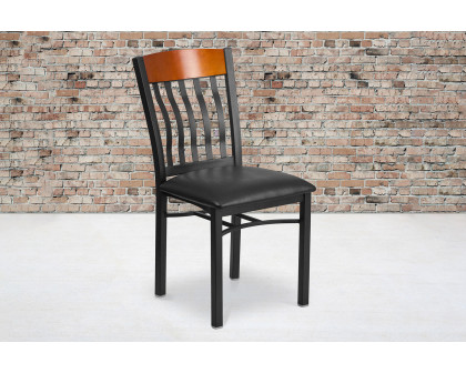 BLNK Eclipse Series Black Metal Vertical Back and Wood Restaurant Chair with Black Vinyl Seat