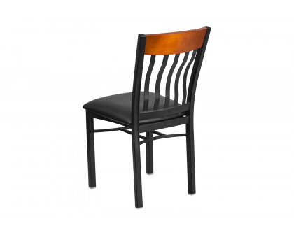 BLNK Eclipse Series Black Metal Vertical Back and Wood Restaurant Chair with Black Vinyl Seat - Cherry