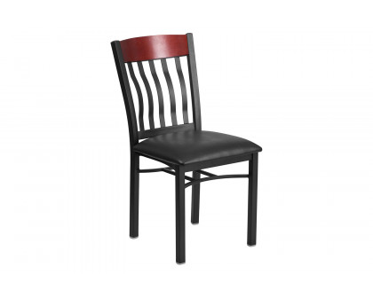 BLNK Eclipse Series Black Metal Vertical Back and Wood Restaurant Chair with Black Vinyl Seat