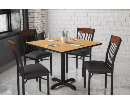 BLNK Eclipse Series Black Metal Vertical Back and Wood Restaurant Chair with Black Vinyl Seat