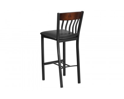 BLNK Eclipse Series Vertical Back Black and Walnut Wood Restaurant Bar Stool with Black Vinyl Seat