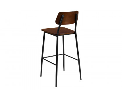 BLNK - Lincoln Collection Industrial Bar Stool with Gunmetal Steel Frame and Rustic Wood Seat