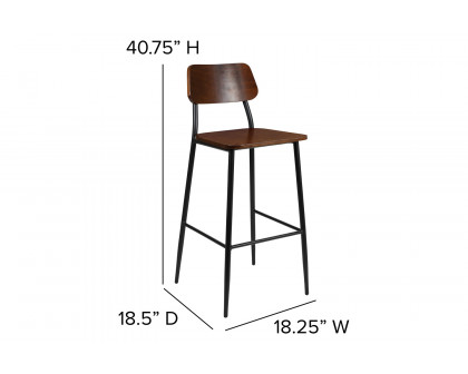 BLNK - Lincoln Collection Industrial Bar Stool with Gunmetal Steel Frame and Rustic Wood Seat