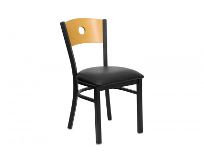 BLNK HERCULES Series Black Metal Circle Back Restaurant Chair with Natural Wood Back and Vinyl Seat