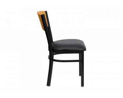 BLNK HERCULES Series Black Metal Circle Back Restaurant Chair with Natural Wood Back and Vinyl Seat - Black