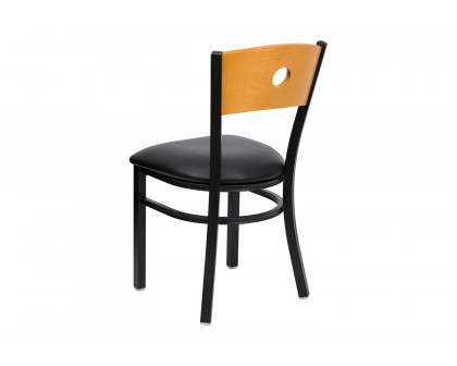 BLNK HERCULES Series Black Metal Circle Back Restaurant Chair with Natural Wood Back and Vinyl Seat - Black