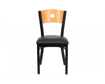 BLNK HERCULES Series Black Metal Circle Back Restaurant Chair with Natural Wood Back and Vinyl Seat - Black