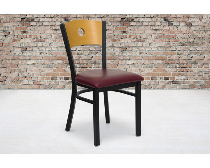 BLNK HERCULES Series Black Metal Circle Back Restaurant Chair with Natural Wood Back and Vinyl Seat