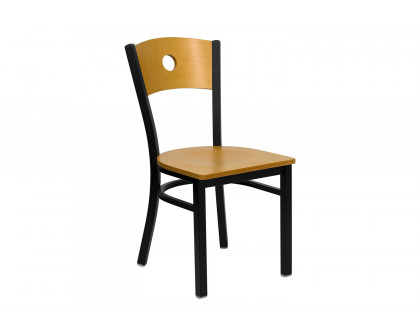 BLNK - HERCULES Series Black Metal Circle Back Restaurant Chair with Natural Wood Back and Seat