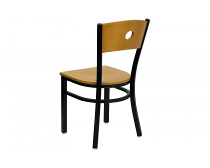 BLNK - HERCULES Series Black Metal Circle Back Restaurant Chair with Natural Wood Back and Seat